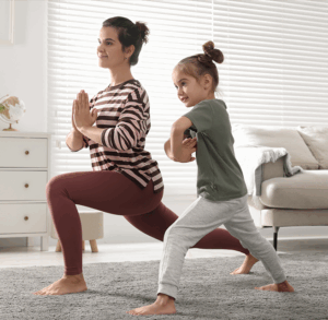 mom and child doing yoga