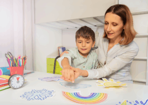 Child and therapist doing ABA therapy