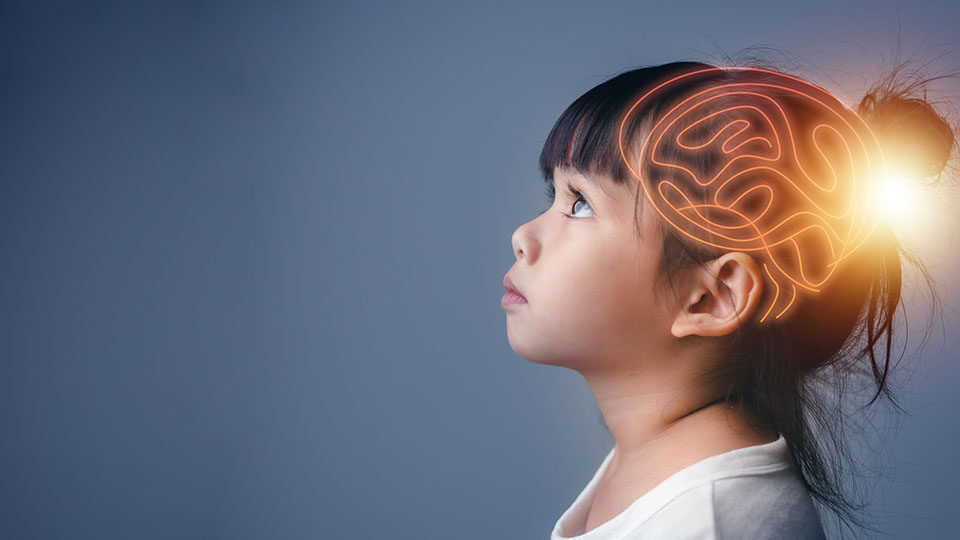Child with superimposed brain