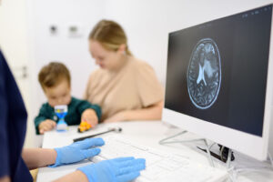 Toddler with autism getting a brain scan