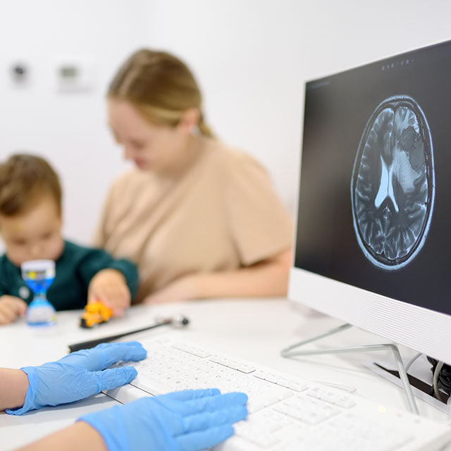 Toddler with autism getting a brain scan